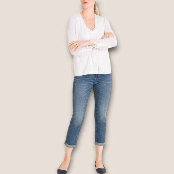 Chico’s Ruched-Sleeve Cardigan White 1 - Picture 1 of 9